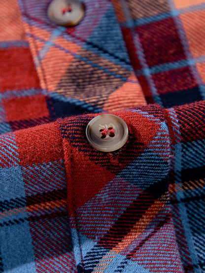 Boho Retro Button Up Vintage 90's Cotton Red Blue Plaid Print Drop Sleeve Loose Shirt Shacket
