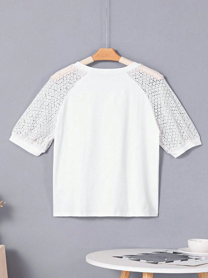 Boho Retro Vintage 90's Vibe White Cotton Short Lantern Bubble Puff  Sleeve  Embroidered Eyelet Hollow Top Shirt Blouse