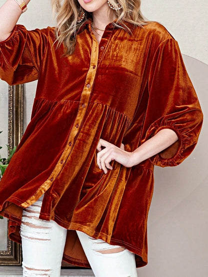 Boho Retro Vintage 60's Velvet Velour Red Grey Charcoal Drop Sleeve Balloon Puff Loose Party Shirt Blouse