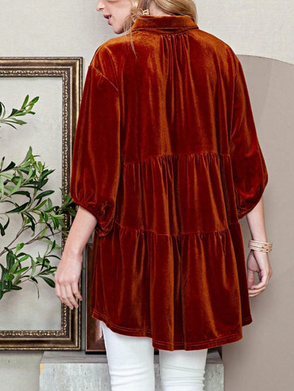 Boho Retro Vintage 60's Velvet Velour Red Grey Charcoal Drop Sleeve Balloon Puff Loose Party Shirt Blouse