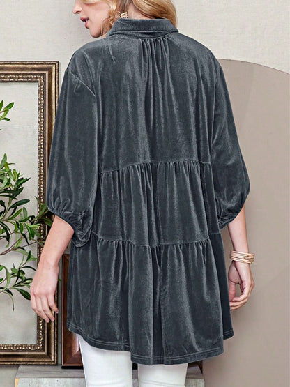 Boho Retro Vintage 60's Velvet Velour Red Grey Charcoal Drop Sleeve Balloon Puff Loose Party Shirt Blouse