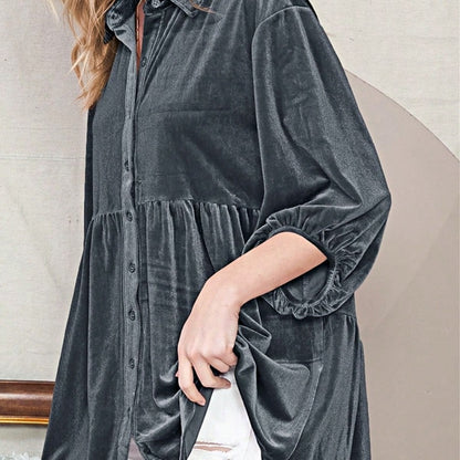 Boho Retro Vintage 60's Velvet Velour Red Grey Charcoal Drop Sleeve Balloon Puff Loose Party Shirt Blouse