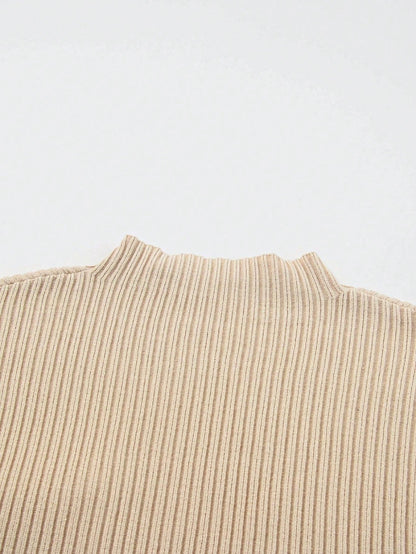 Boho Retro Vintage Viscose Vanilla Beige Green Front Pocket High Mock Neck Ribbed Top Shirt Blouse Vest