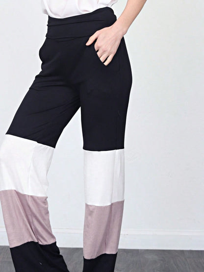 Fold Over Band Wide Leg Tiered Soft Long Lounge Pants