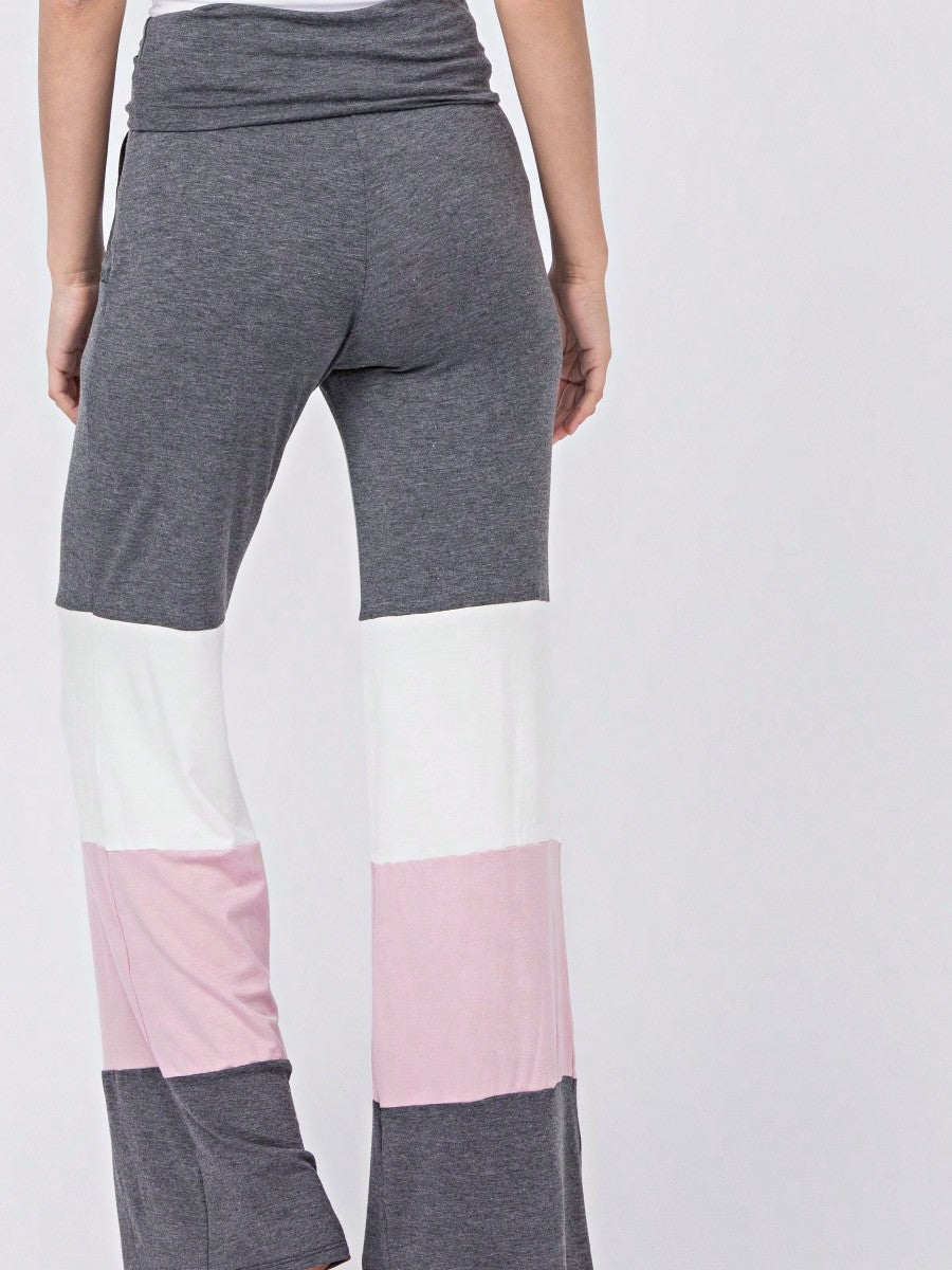 Fold Over Band Wide Leg Tiered Soft Long Lounge Pants