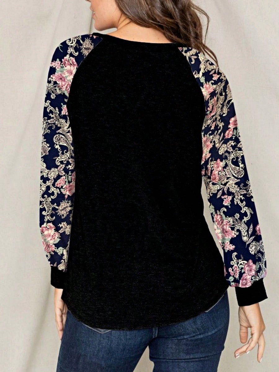 Boho Retro 90's Vintage  Preppy V Stitch  Stripe Knit Contrast Binding Brushed Soft Floral Raglan Sleeve Tunic Top Pullover Only