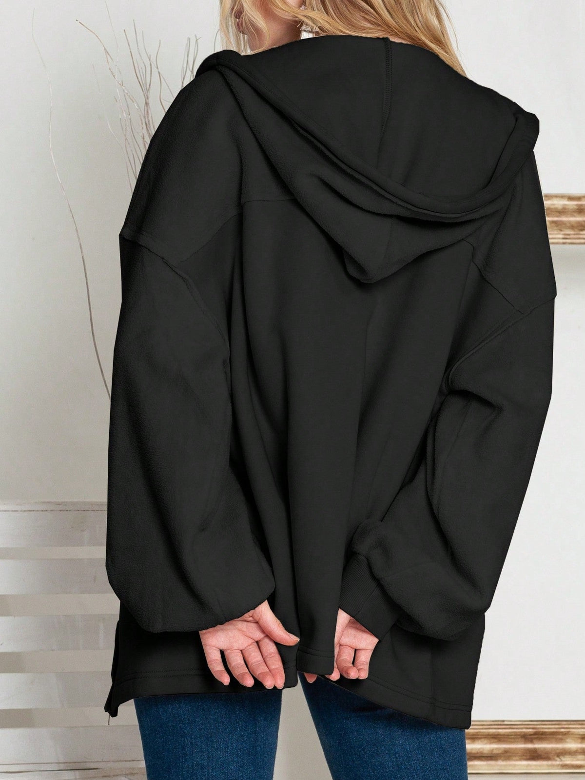 Boho Retro 90's Oversized Puff Bishop Drop Shoulder Sleeve Pocket Front Zip Up Cotton Canvas Inside Out Hooded Jacket
