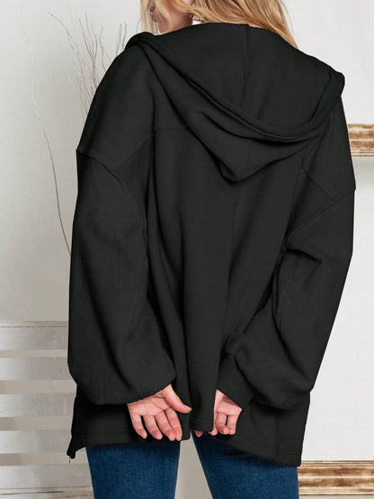 Boho Retro 90's Oversized Puff Bishop Drop Shoulder Sleeve Pocket Front Zip Up Cotton Canvas Inside Out Hooded Jacket