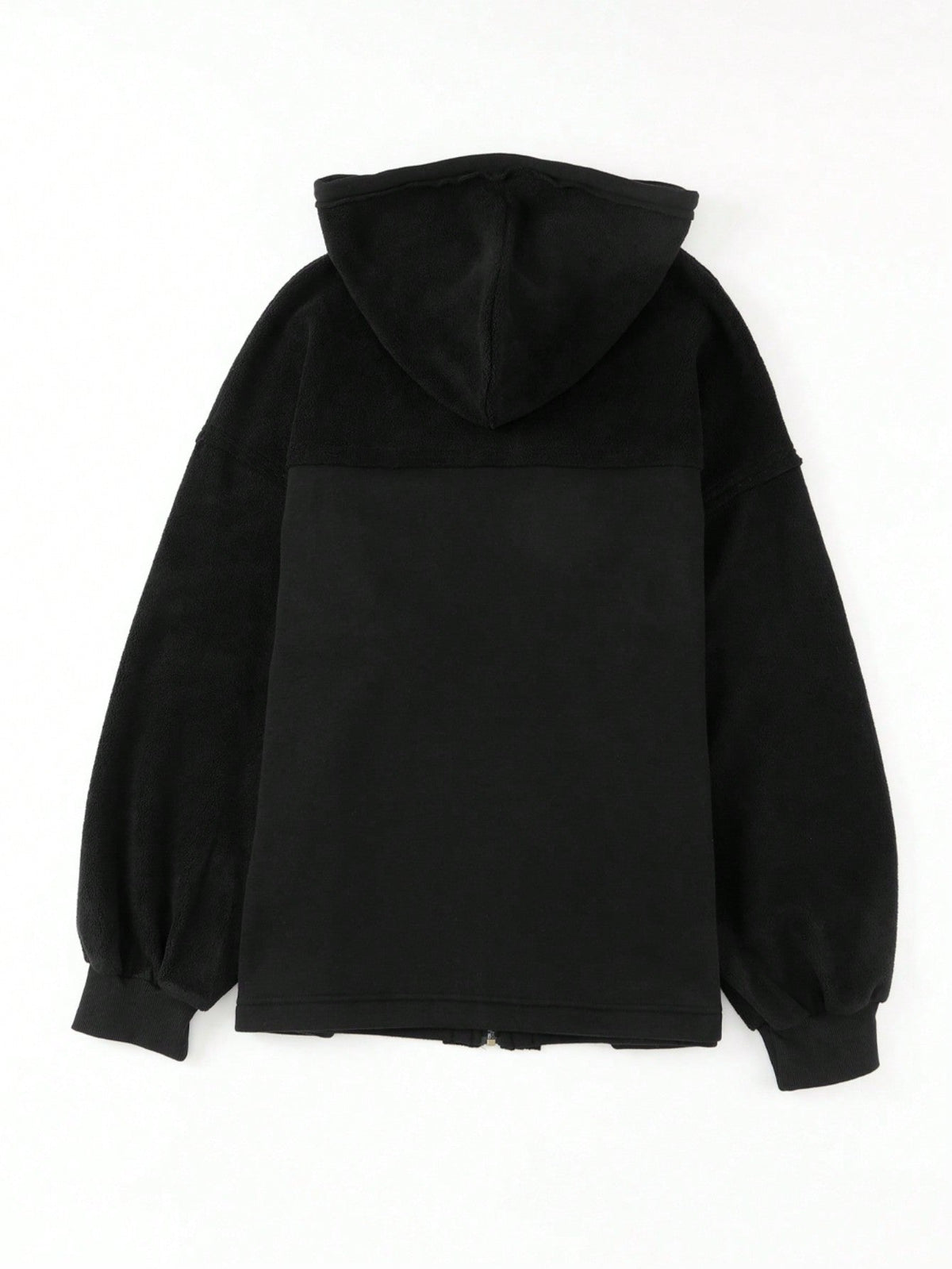 Boho Retro 90's Oversized Puff Bishop Drop Shoulder Sleeve Pocket Front Zip Up Cotton Canvas Inside Out Hooded Jacket