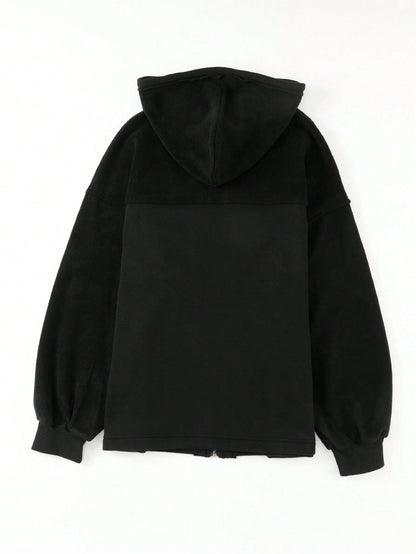 Boho Retro 90's Oversized Puff Bishop Drop Shoulder Sleeve Pocket Front Zip Up Cotton Canvas Inside Out Hooded Jacket