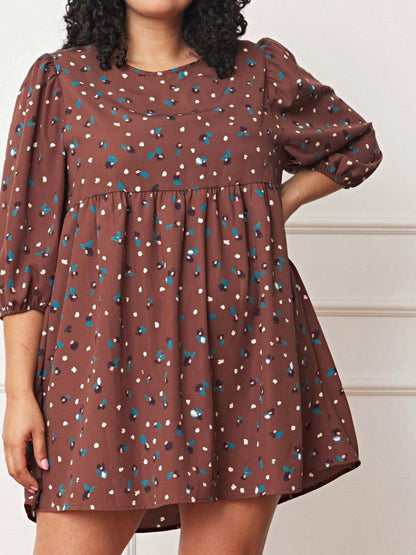 Boho Retro 90's Dot Baby Doll Tiered Ruffle Swing Black Brown Woven Fall Dress Small To 3XL Plus