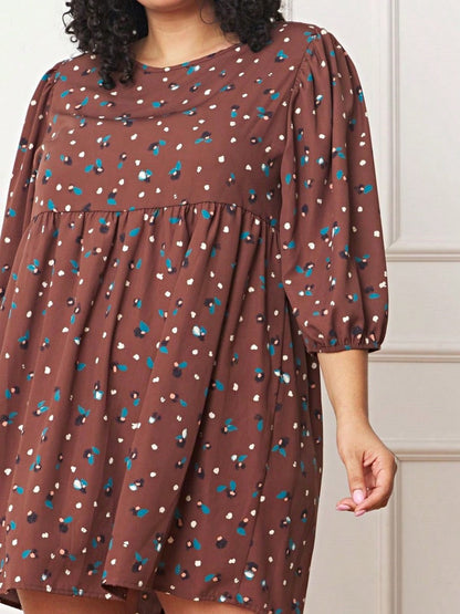 Boho Retro 90's Dot Baby Doll Tiered Ruffle Swing Black Brown Woven Fall Dress Small To 3XL Plus