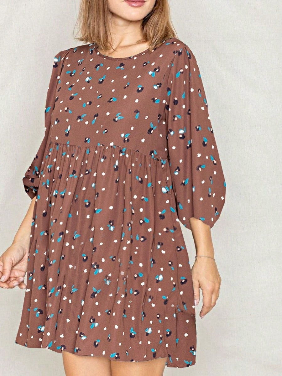 Boho Retro 90's Dot Baby Doll Tiered Ruffle Swing Black Brown Woven Fall Dress Small To 3XL Plus