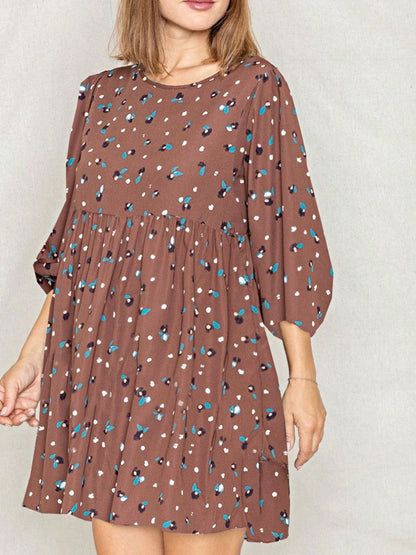 Boho Retro 90's Dot Baby Doll Tiered Ruffle Swing Black Brown Woven Fall Dress Small To 3XL Plus