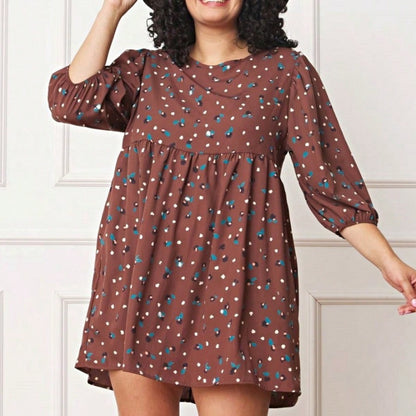 Boho Retro 90's Dot Baby Doll Tiered Ruffle Swing Black Brown Woven Fall Dress Small To 3XL Plus