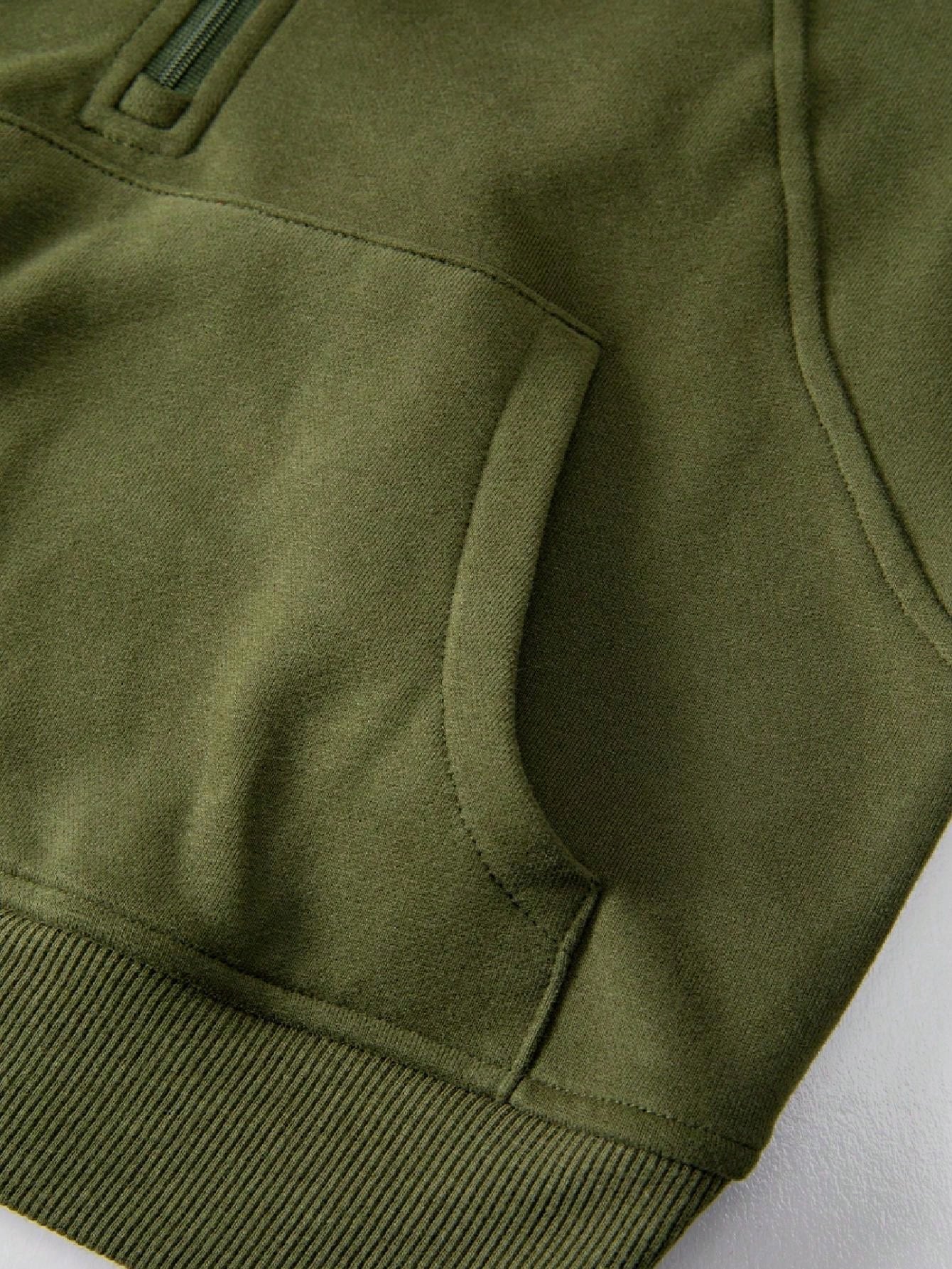 Boho Retro Vintage 90's Cotton Stand Collar  Solid Kangaroo Front Pocket Thumbhole Long Sleeve Zip Up Top Sweatshirt Pullover