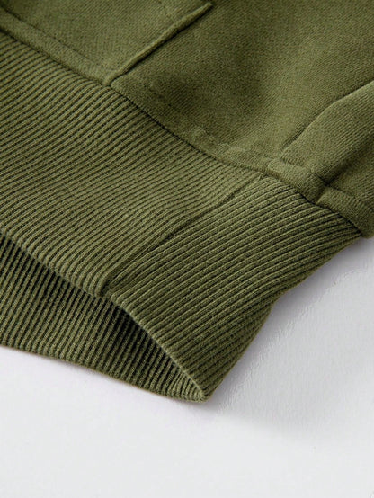 Boho Retro Vintage 90's Cotton Stand Collar  Solid Kangaroo Front Pocket Thumbhole Long Sleeve Zip Up Top Sweatshirt Pullover
