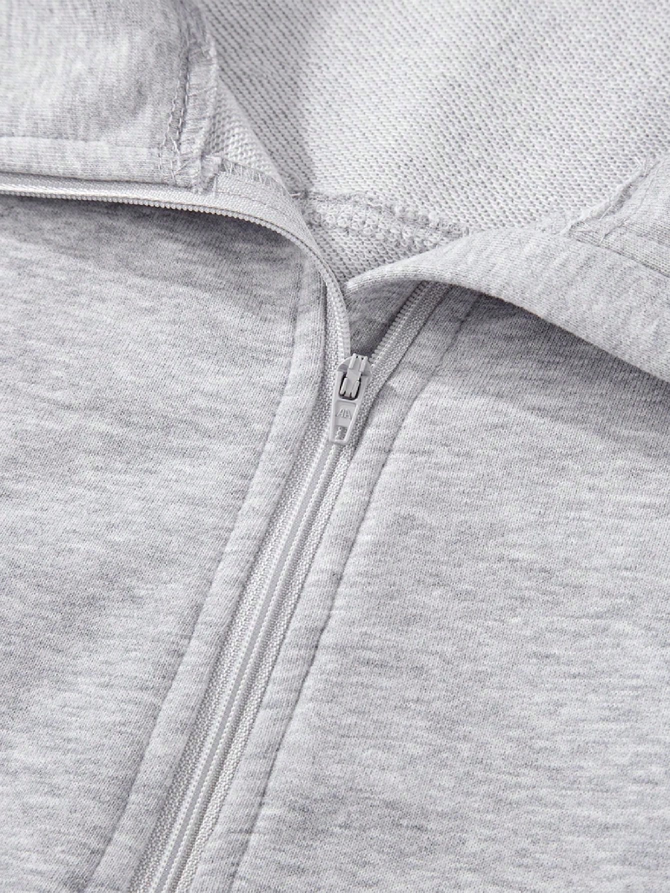 Boho Retro Vintage 90's Cotton Stand Collar  Solid Kangaroo Front Pocket Thumbhole Long Sleeve Zip Up Top Sweatshirt Pullover