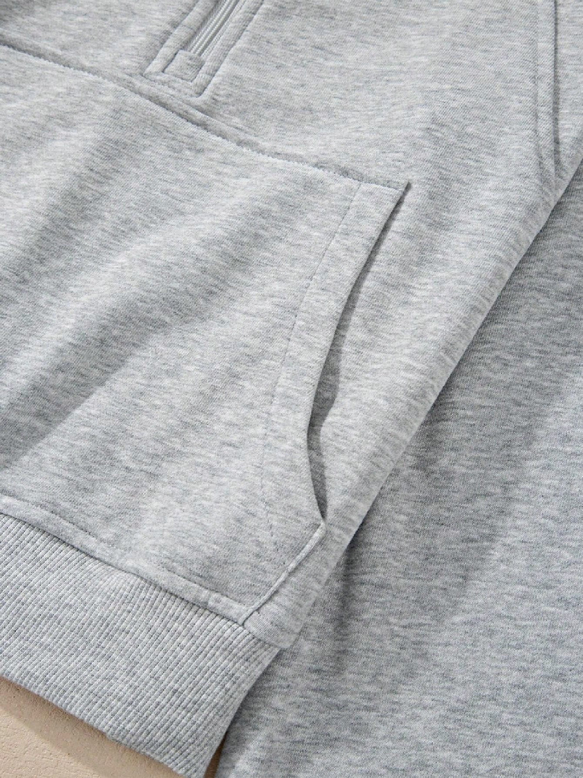 Boho Retro Vintage 90's Cotton Stand Collar  Solid Kangaroo Front Pocket Thumbhole Long Sleeve Zip Up Top Sweatshirt Pullover