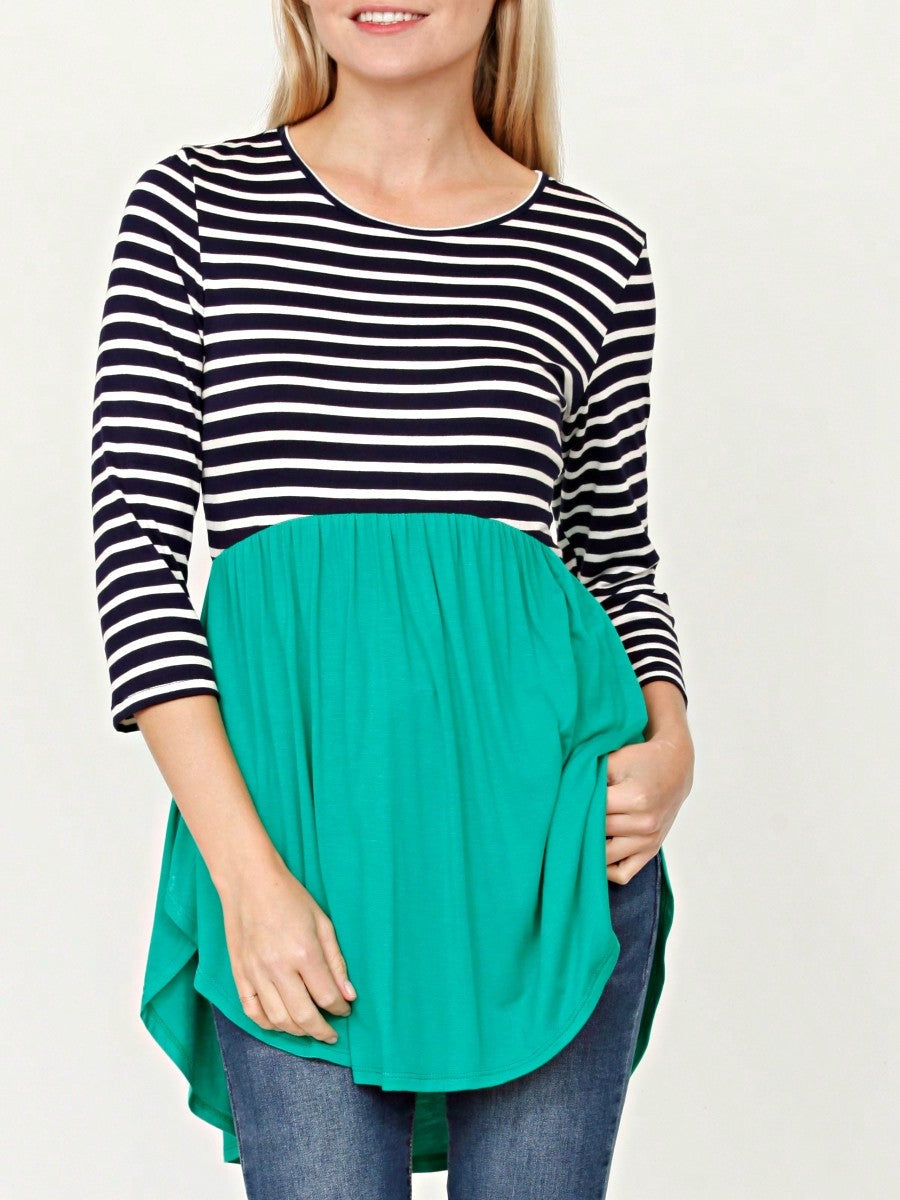 Boho Vintage Stripe Cute Baby Doll High And Low Top Blouse Tunic With Side Slit Small To 3 XL Plus
