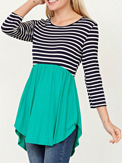 Boho Vintage Stripe Cute Baby Doll High And Low Top Blouse Tunic With Side Slit Small To 3 XL Plus