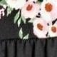 Boho Retro Baby Doll Ivory Navy Blue Floral Color Block Tunic Top Shirt