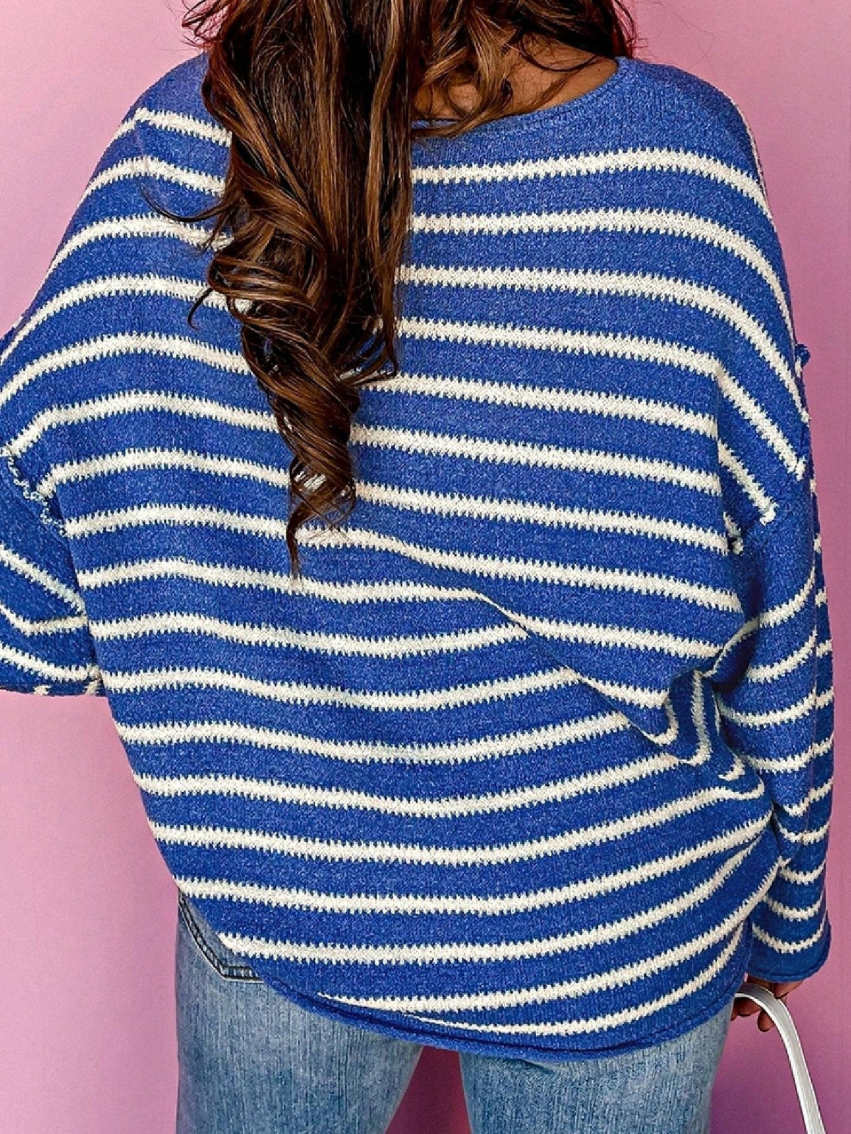 Boho Retro Vintage  90's  Drop Shoulder Dolman Sleeve Turtle Mock Neck Blue Green Pink Rose Stripe Merry Christmas Holly  Sweater Knit Top Pullover