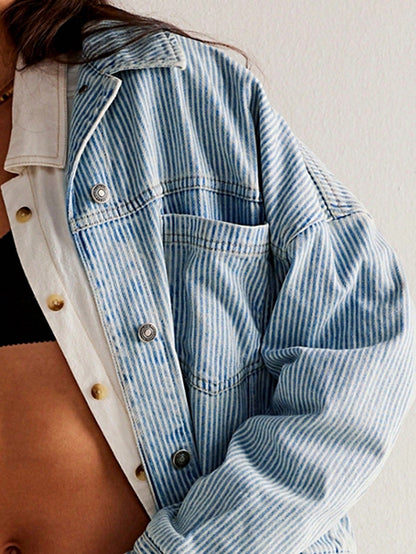 Boho Retro 90's  Classic Style Cotton Jean Denim  Back Oversized Jacket With Pocket