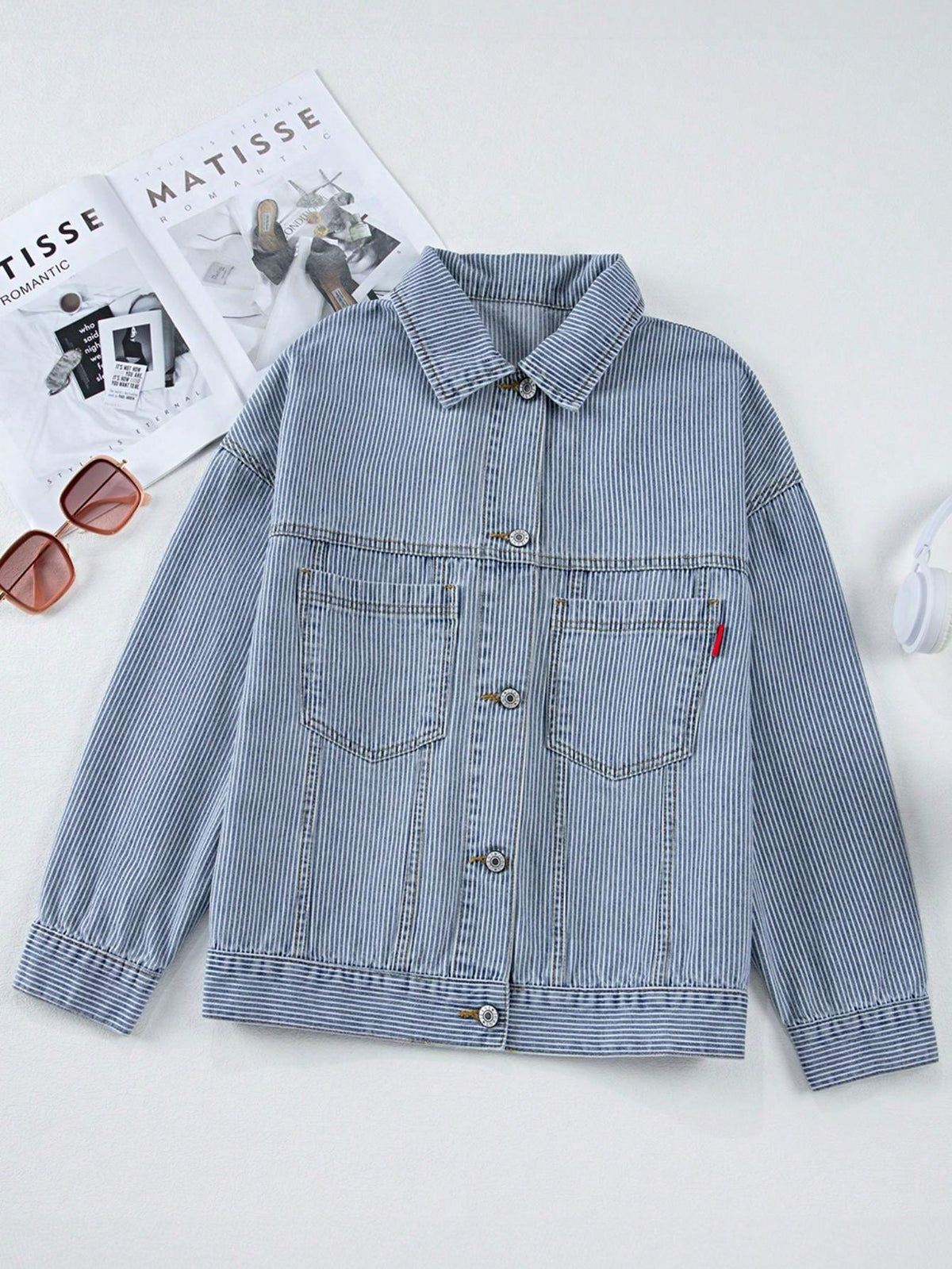 Boho Retro 90's  Classic Style Cotton Jean Denim  Back Oversized Jacket With Pocket