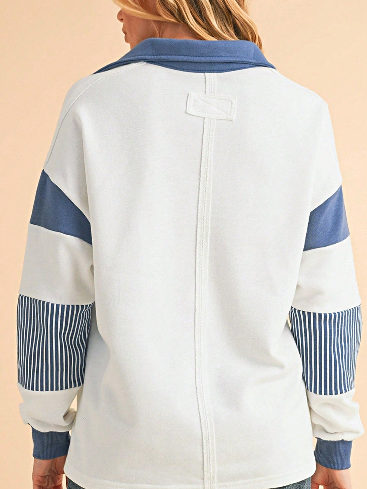 Boho Retro Vintage 90's Stripe Cotton Drop Shoulder Over Size V Neck Rugby  Preppy Shirt  Top Pullover Sweater