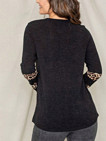 Boho Retro 90's Vintage Out Stitch Raglan Sleeve Cuff Paisley Plaid Checker Christmas Stripe Leopard  Accented Knit Top Shirt Blouse