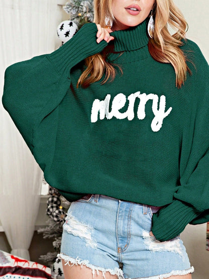 Boho Retro Vintage  90's  Drop Shoulder Dolman Sleeve Turtle Mock Neck Blue Green Pink Rose Stripe Merry Christmas Holly  Sweater Knit Top Pullover
