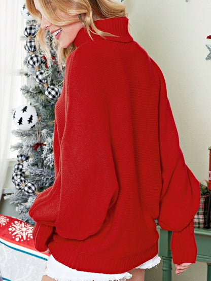 Boho Retro Vintage  90's  Drop Shoulder Dolman Sleeve Turtle Mock Neck Blue Green Pink Rose Stripe Merry Christmas Holly  Sweater Knit Top Pullover