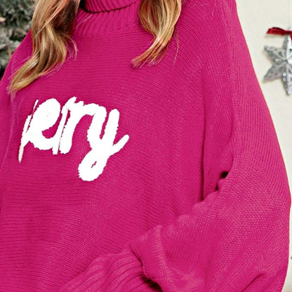 Boho Retro Vintage  90's  Drop Shoulder Dolman Sleeve Turtle Mock Neck Blue Green Pink Rose Stripe Merry Christmas Holly  Sweater Knit Top Pullover