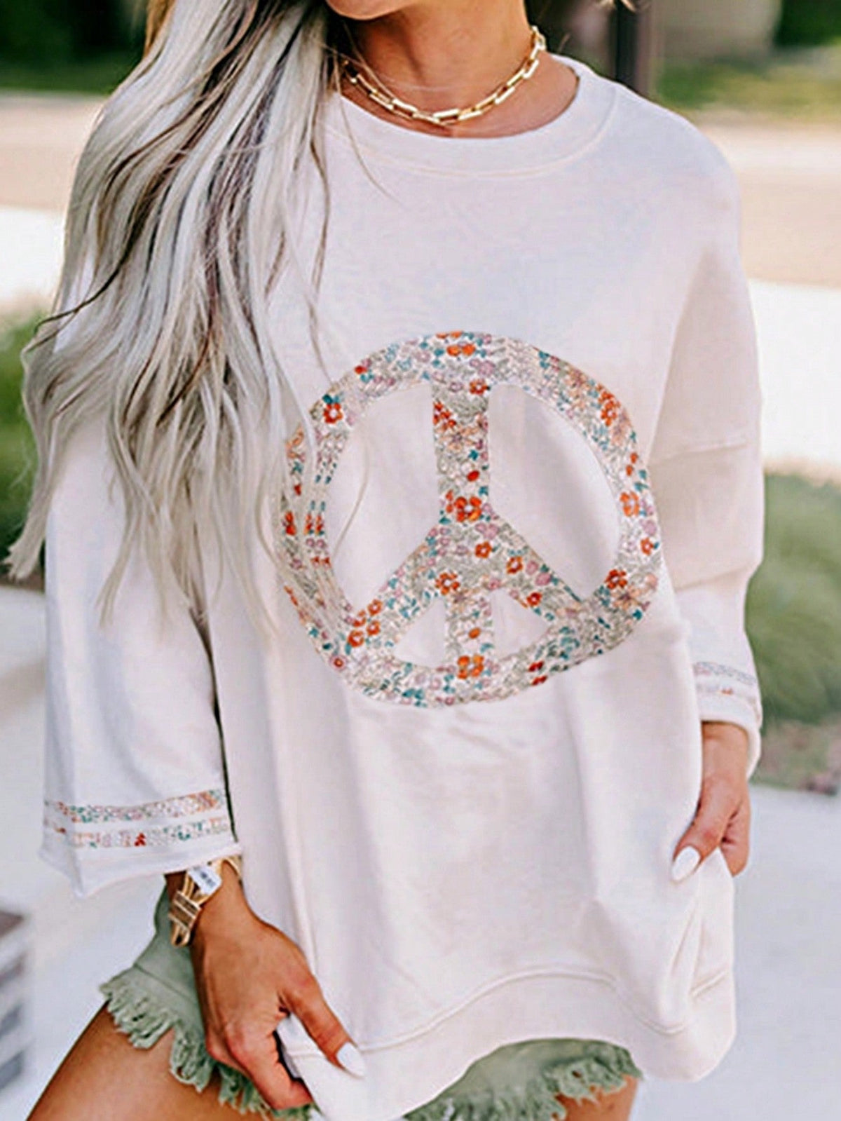Boho Retro Vintage 60's Vibe Cream Cotton Raglan Lantern Bubble Puff  Sleeve  Floral Rib Patchwork Top Sweat Shirt Blouse