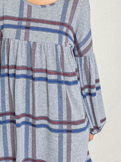 Boho Retro Knit Plaid Checker Floral Print Black Coral Cream Orange Off/One Shoulder Ruffle Sleeve Tiered Dress