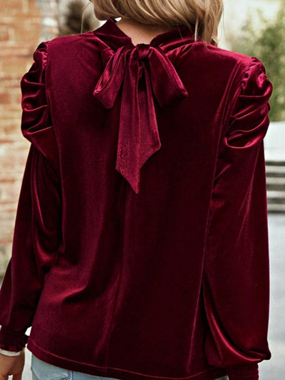 Boho Retro Vintage 60's Velvet Velour Red Grey Charcoal Drop Sleeve Balloon Puff Loose Party Shirt Blouse