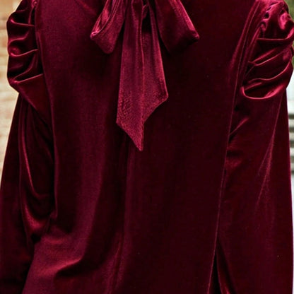 Boho Retro Vintage 60's Velvet Velour Red Grey Charcoal Drop Sleeve Balloon Puff Loose Party Shirt Blouse