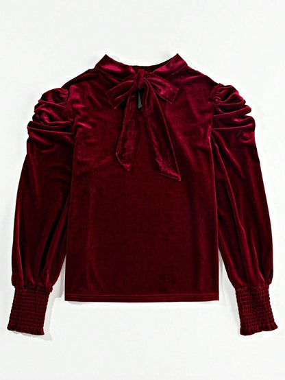 Boho Retro Vintage 60's Velvet Velour Red Grey Charcoal Drop Sleeve Balloon Puff Loose Party Shirt Blouse