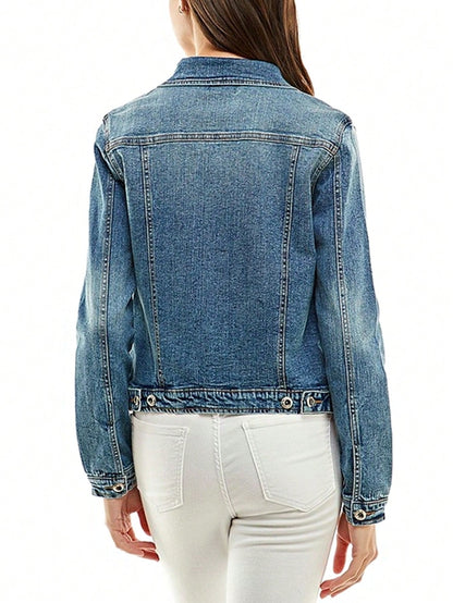 Boho Retro 90's  Classic Style Cotton Jean Denim  Back Oversized Jacket With Pocket