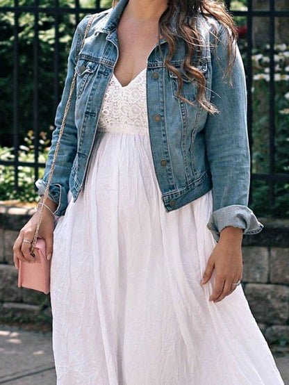 Boho Retro 90's  Classic Style Cotton Jean Denim  Back Oversized Jacket With Pocket