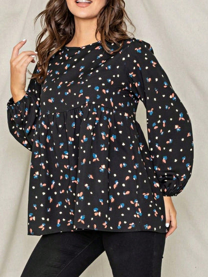 Boho Retro 90's Dot Baby Doll Tiered Ruffle Swing Black Brown Woven Fall Dress Small To 3XL Plus