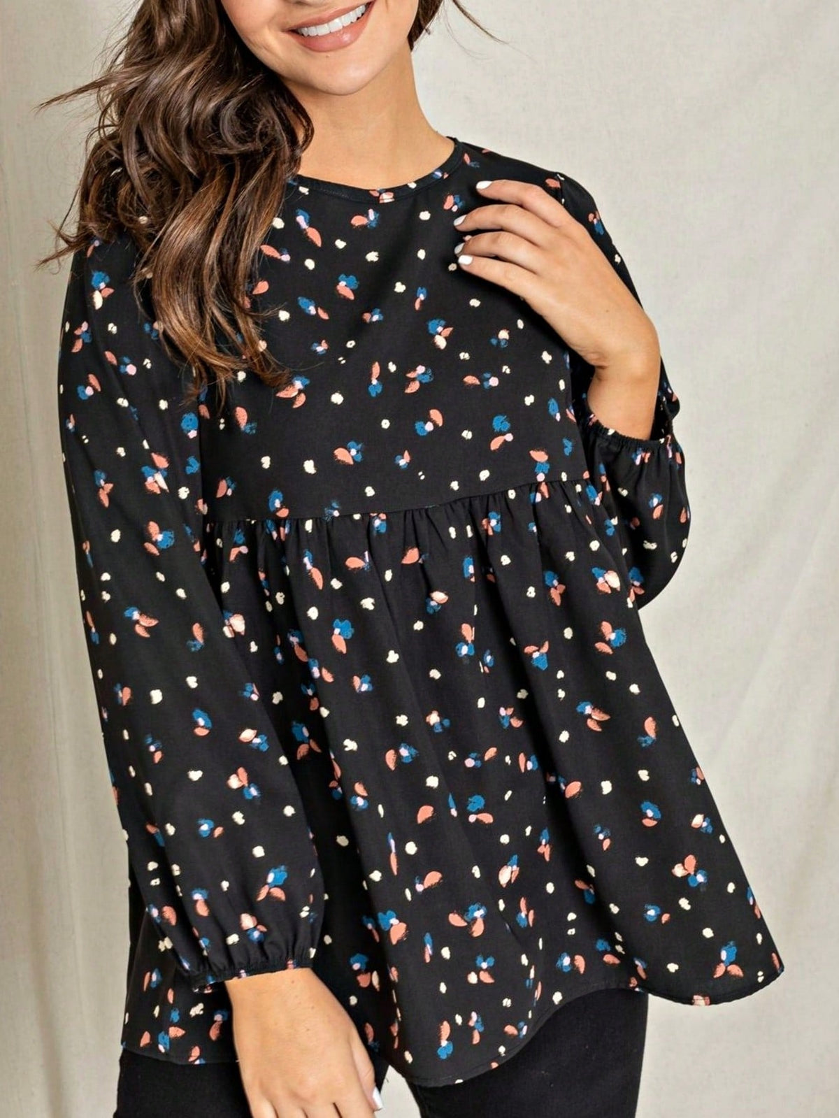 Boho Retro 90's Dot Baby Doll Tiered Ruffle Swing Black Brown Woven Fall Dress Small To 3XL Plus