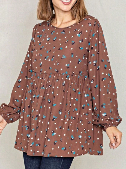 Boho Retro 90's Dot Baby Doll Tiered Ruffle Swing Black Brown Woven Fall Dress Small To 3XL Plus