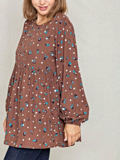 Boho Retro 90's Dot Baby Doll Tiered Ruffle Swing Black Brown Woven Fall Dress Small To 3XL Plus