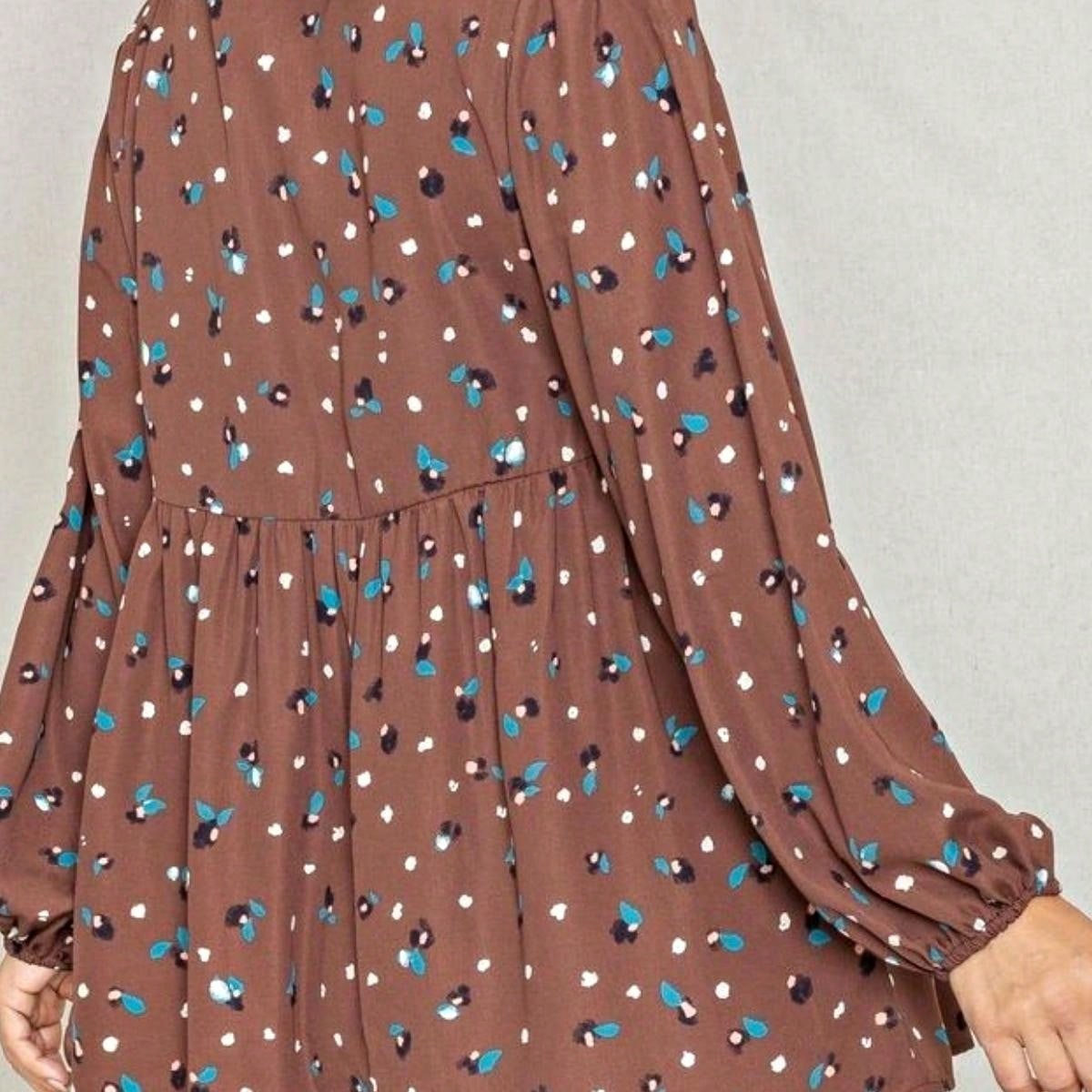 Boho Retro 90's Dot Baby Doll Tiered Ruffle Swing Black Brown Woven Fall Dress Small To 3XL Plus