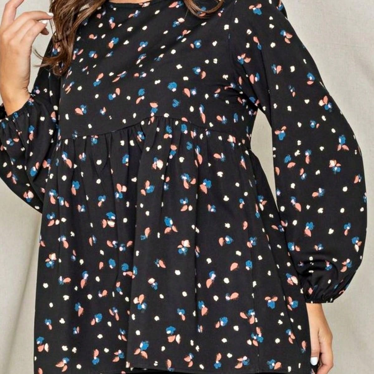 Boho Retro 90's Dot Baby Doll Tiered Ruffle Swing Black Brown Woven Fall Dress Small To 3XL Plus