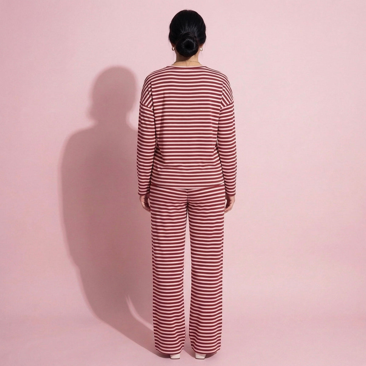 Anna-Kaci Women's 2-Piece Set Long Sleeve Striped Pajama Top and Relaxed Fit Lounge Pants with Soft Stretch Fabric