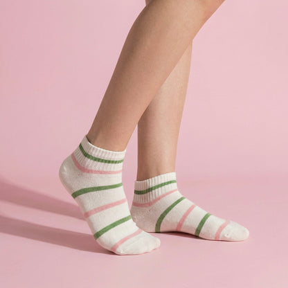 Anna-Kaci 5 Pairs Women's Low Cut Ankle Socks with Polka Dot and Stripe Patterns Soft Cotton Anti-Pilling Casual Everyday Style