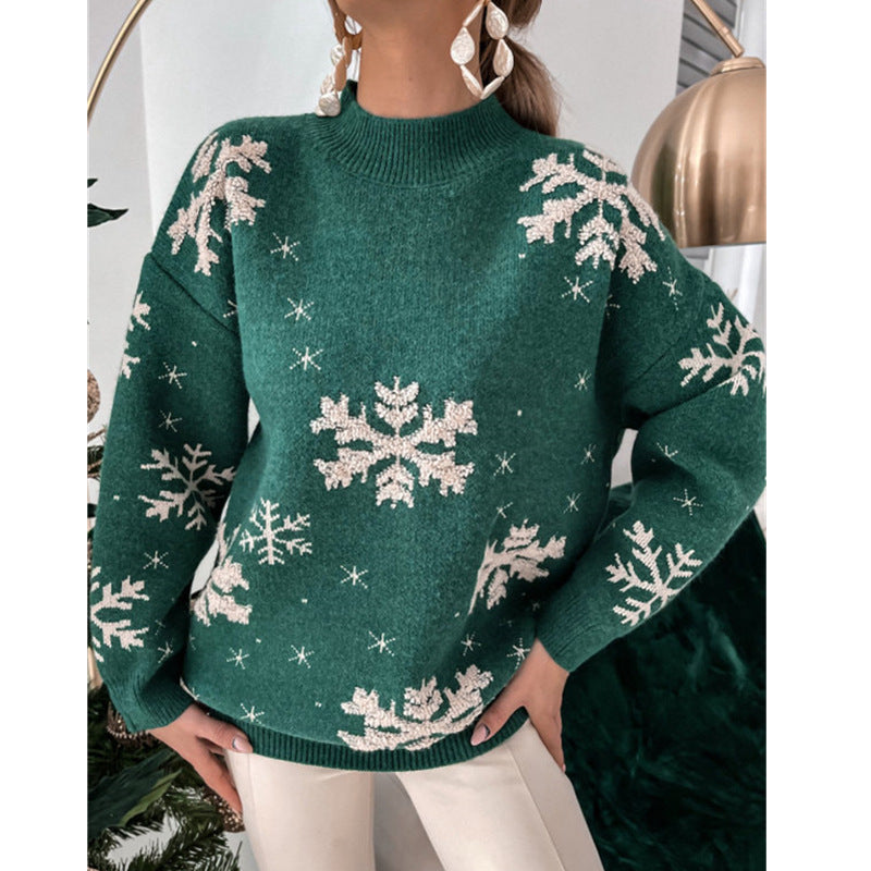 Women’s Christmas Snowflake Knitted Sweater | High-Sense Fluffy Loose Fit Holiday Jumper | Trendy Minimalist Winter Snowflake Pullover | Luxury-Label Statuesque Seasonal Wear | 2026 High-Fashion Radiant Holiday Essential